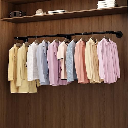 UlSpeed Wall Mounted Clothes Rack 72.5in, Industrial Pipe Clothing Racks Wall Mount, Heavy Duty Detachable Iron Garment Bar, Saving Space, Multi-Purpose Hanging Rod for Bedroom, Laundry Room, 1 Pack thumbnail 9