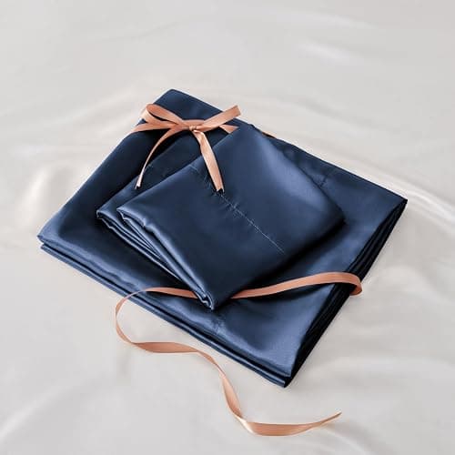 BEDELITE Satin Sheets Queen Size Bed Set, Luxury Soft Navy Silky Sheets for Hair and Skin, Similar to Silk Bed Sheets Set 4 Pieces （1 Deep Pocket Fitted Sheet, 1 Flat Sheet, and 2 Pillowcases） thumbnail 7