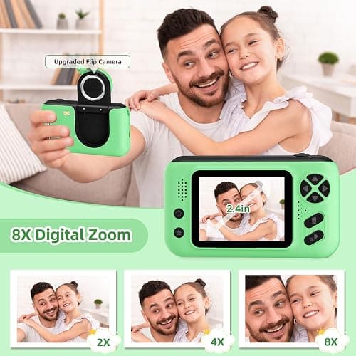 Makolle Kids Camera, Birthday Gifts for Boys and Girls Age 3-8,Video Recorder for Kids 8-12,Childrens Digital Camcorder for vlogging Portable Kids Selfie Camera with 32GB SD Card Green thumbnail 3