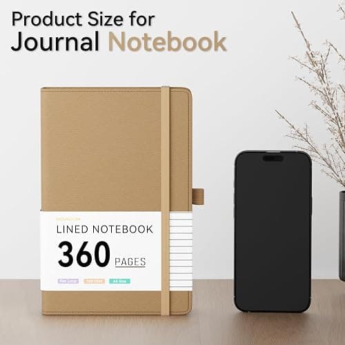 NORDUN Notebook A5 360 Pages,Lined Notebooks with Sticky Notes&Inner Pocket,100gsm Thick Paper Journals Notebook for Women Men Writing School,Office,Travel,14.5 x 21cm - Brown thumbnail 2