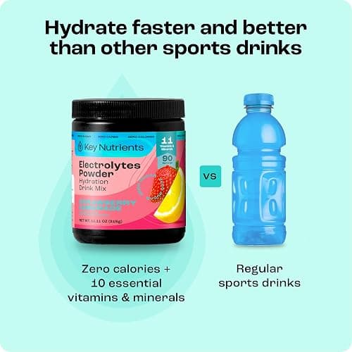 KEY NUTRIENTS Electrolytes Powder No Sugar - Juicy Strawberry Lemonade Electrolyte Powder - Hydration Powder - No Calories, Gluten Free Keto Electrolytes Powder - 90 Servings - Made in USA thumbnail 6
