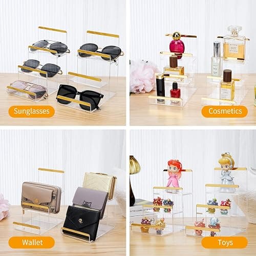 2 Pack 3-Tier Purse Display Stands, Acrylic Wallet Holder Risers Stand, 2-Inch Spacing Clear Clutch Rack Handbag Display Shelf, 4MM Thick Counter Wallet Organizer for Figure Sunglasses Retail Vendor thumbnail 7