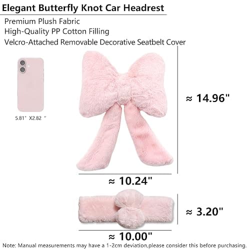 UINSUE Car Neck Pillow 2PCS Plush Bowknot Car Headrest Pillow – Comfortable Neck Support for Driving Soft Touch Fabric Car Pillow Cute Interior Decor (Pink Set 4 Pcs) thumbnail 2