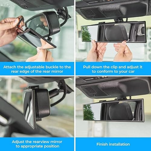 JOYTUTUS Rear View Mirror, Universal 11.81 Inch Panoramic Convex Interior Clip-on Wide Angle Mirror to Reduce Blind Spot Effectively for Car SUV Trucks -Clear thumbnail 5