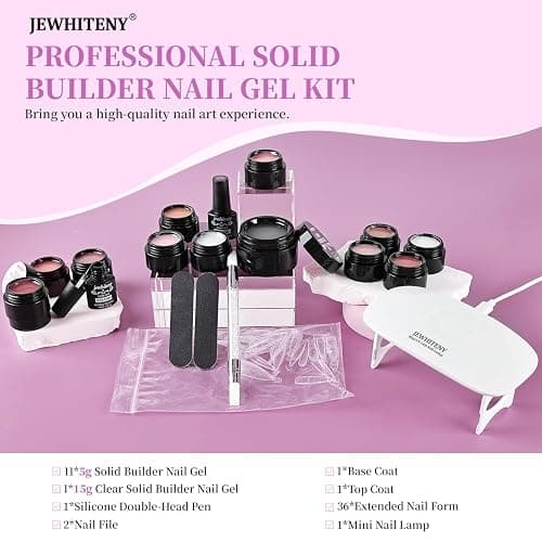 JEWHITENY 12 Colors Non-Sticky Solid Builder Gel Kit:3D Sculpting Gel with Mini U V Nail Lamp for Nail Extension,Modeling, Sculpture thumbnail 2