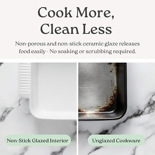 ROSSALLINI Stoneware Casserole Dish Bakeware with Lid | Covered Square Dinnerware | Medium 2 Quart, [Sage Green] thumbnail 4