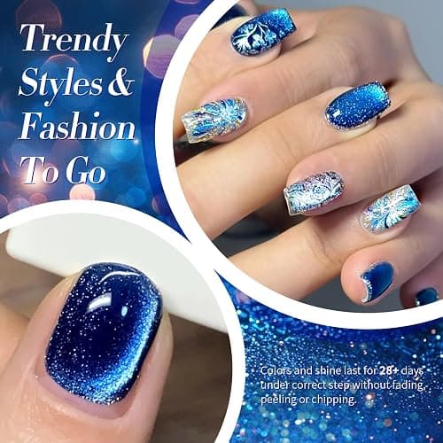BORN PRETTY Blue Ore Cat Magnetic Eye Gel Nail Polish Holographic Gel Nail | Glitter Cat Magnetic Gel Nail Polish Crystal Magnetic Nail Polish for Vacation Festival Salon DIY at Home 15ML thumbnail 4