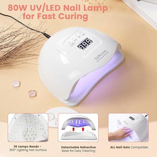 Nail Kit for Beginner with Everything- Practice Hand & 80W Nail Lamp Kit | Professional Acrylic Liquid Set, Nail Drill & U/V Lamp,24Color Glitter, Nail Starter Gifts, for Beginners Home Salon thumbnail 3