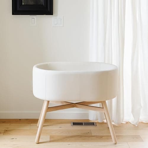 babyletto x GATHRE Capsule Bassinet in Vegan Ivory Leather, Wipeable & Water Resistant thumbnail 2