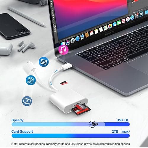 Denlane SD Card Reader for iPhone iPad, USB C & Lightning Dual Interface Memory Card Reader, Digital Camera Adapter to iPhone/MacBook/USBC Laptop for SD/TF/Sim Card, Plug & Play, Camera Accessories thumbnail 4