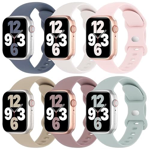 6 Pack Silicone Bands Compatible with Apple Watch Band 38mm 40mm 41mm 42mm 44mm 45mm 46mm 49mm Women Men, Soft Sport Strap Replacement Wristband for iWatch Series 11 10 9 8 SE 7 6 5 4 3 2 1 Ultra - Image 1
