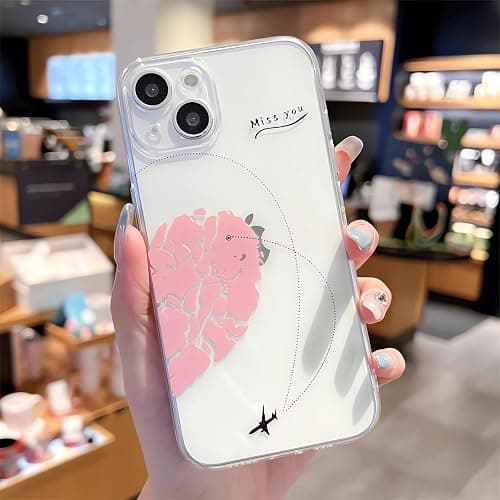 Awsaccy Cute Matching Phone Cases for Couples His and Her iPhone 14 Phone Case Cover Perfect Lover's Gift, Valentine Gift Love Set Gift for Her Him Boyfriend Girlfriend Pink thumbnail 2