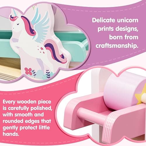 Lehoo Castle Wooden Car Ramp Toys for 1 Year Old Girl Birthday Gifts, Unicorn Montessori Toys for One Year Old, Wooden Race Track with 4 Rollers Toddler Toys for 2 Year Old Girl thumbnail 5