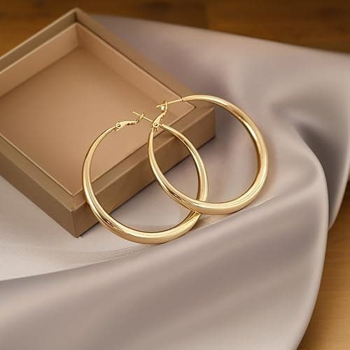 12 Pairs Gold Hoop Earrings Set for Women, Lightweight Hoop Jewelry | Large hoop earrings, 30mm 40mm 50mm sizes, Lightweight design, 14K gold plated, Hypoallergenic, Perfect Jewelry Gift thumbnail 9