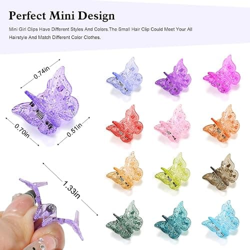 Mini Butterfly Hair Clips, Sparkly Y2K 90s 50pcs Hair Accessories (Glitter) | Tiny Small Claw Clips, Cute Barrette, Festival Plastic Jewelry, for Women Girls thumbnail 3
