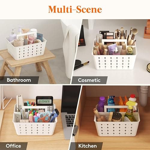 Lifewit Shower Caddy Portable, Plastic Bathroom Organizer with Handle and Holes, Hard Cleaning Basket for Toiletry Storage, College Dorm Essentials, White, 1 Pack thumbnail 6