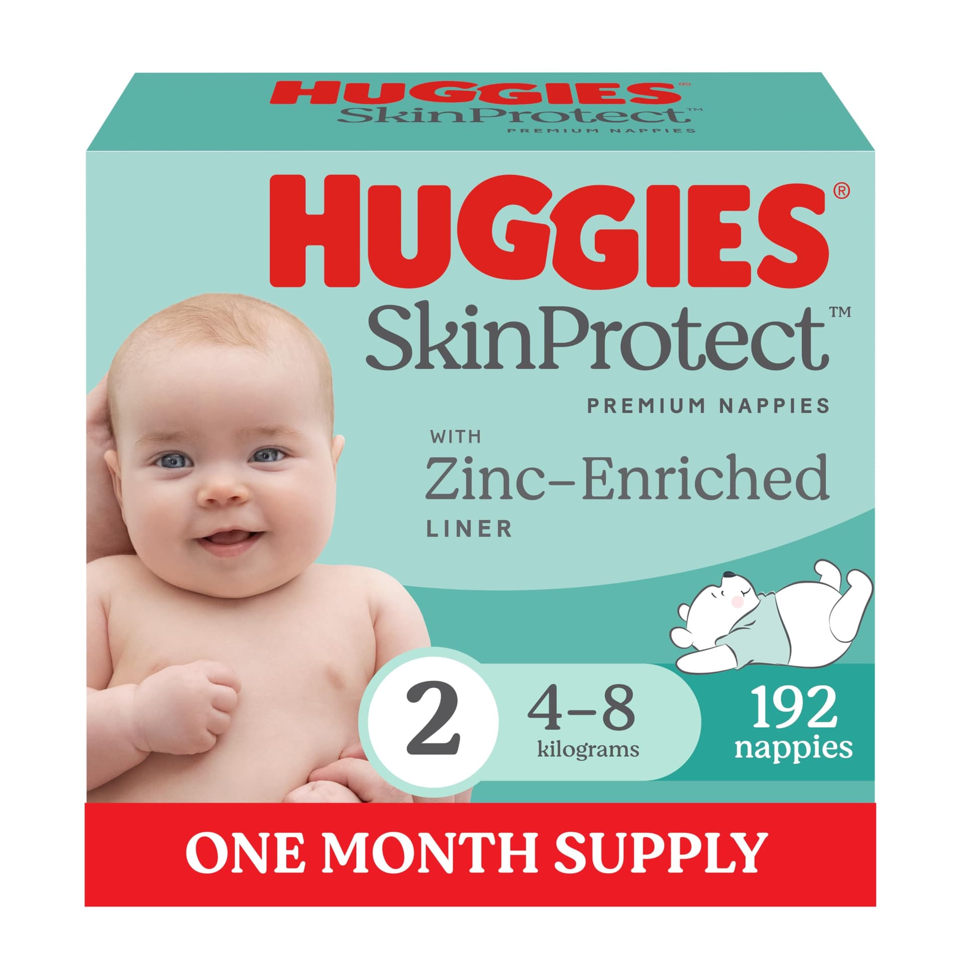 Huggies Skin Protect Infant Nappies Size 2 (4-8kg) 192 Count - One Month Supply (Packaging May Vary) - Image 1