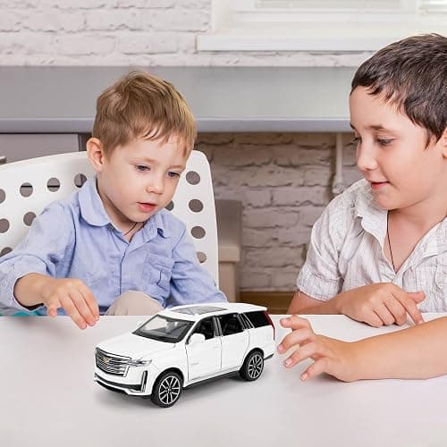 LOVEPOSELY 1:32 Scale Car Model Compatible for Collectible Escalade SUV Diecast Toy Vehicle, Zinc Alloy Pull Back Toy Car with Sound and Light for Adult Boys Girls 3 4 5 6 7 8 (White) thumbnail 2