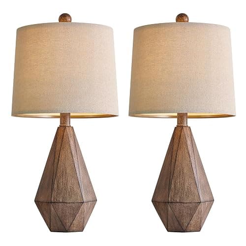 PoKat 20.25" Retro Farmhouse Table Lamp Set of 2 - Living Room & Bedroom Rustic Linen Bedside Nightstand Lamps for Kids, Study, Office - Resin, Suitable for Small Places thumbnail 5