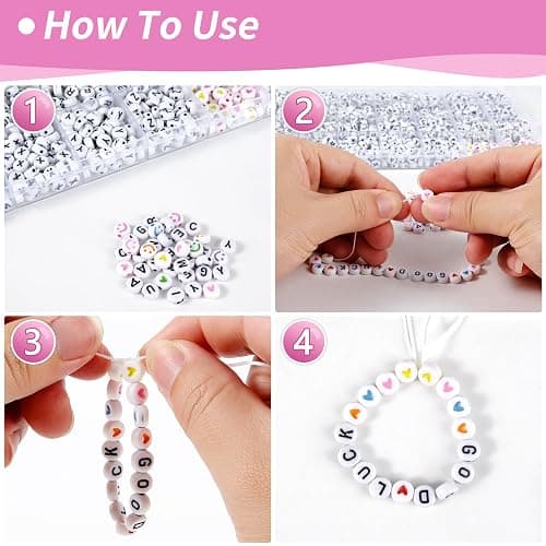 I LOVE MOM 2000 Stück Perlen zum Auffädeln, Buchstabenperlen A bis Z Schwarz Bunt Herzperlen, Alphabet Perlen für Armbänder für DIY Armbänder Bastelset Schmuckherstellung thumbnail 4