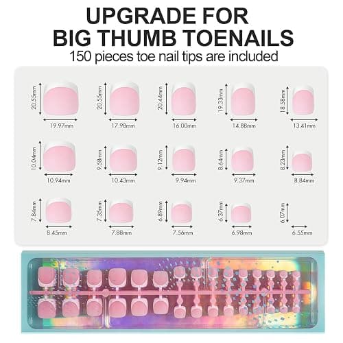 Vansiho Press on Toenails Short, Pink White French Tips Toenail Press on Square for Women, Soft Gel Fake Toe Nails, Acrylic Nails Soak off Toe Nail Home DIY 15 Sizes thumbnail 5