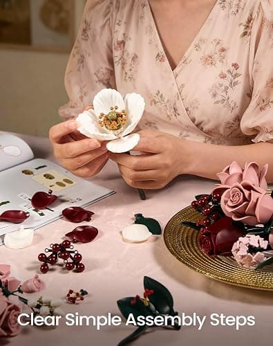 Pink Roses Flower Bouquet Building Blocks Set, Botanical Flowers Brick Kit | 640Pcs Artificial Floral Building Kits, DIY Adjustable Flower Stems Display Decor, Birthday Gifts For Adults, Women & Mom thumbnail 4