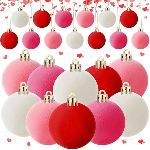 24 Pcs 2 Inch Valentine's Day Hanging Ball Ornament Valentine Velvet Ball Ornament for Tree Pink Red White Decorative Hanging Velvet Plastic Ornaments for Valentine Holiday Party Decor(Sweet Color) - Image 1