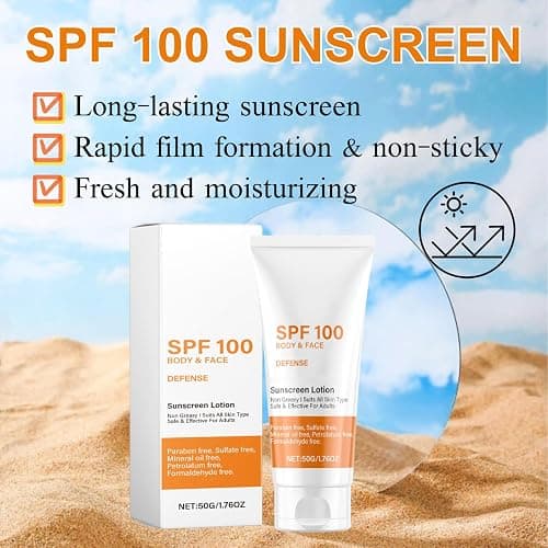 Spf 100 Face Sunscreen Moisturizer - Travel Size Sunblock - Oil Free Facial Sun Screen - Sun Screen Protector for Face & Body - Non-Greasy,No White Cast Waterproof Sunscreen Lotion -Dry Oily Skincare thumbnail 2