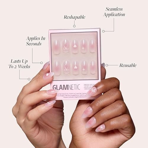 Glamnetic Press On Nails - Lovers Knot | Glossy, Semi-Transparent, Short Almond Nails, Salon Quality | 15 Sizes - 30 Nail Kit with Glue thumbnail 3