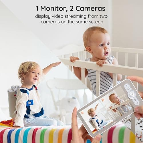 ieGeek 2K WiFi Baby Monitor with Two Cameras, Phone App & 5" Split-Screen Control, Smart Video Camera, Night Vision, Automatic Tracking, PTZ, Crying Detection, Temperature/Humidity Sensor, Baby Gift thumbnail 2