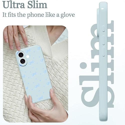 lioscre Cute Bow Phone Case for iPhone 17 6.3", Aesthetic Blue Star Ribbon Bowknot Pattern Print Design Women Girly Case Gloss Raised Camera Protective Cover Soft Slim Silicone Shockproof TPU Funda thumbnail 5