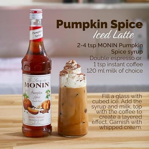 MONIN Premium Pumpkin Spice Syrup 1L for Coffees, Frappes and Cocktails. Vegan-Friendly, Allergen-Free, 100% Natural Flavours and Colourings. Perfect for Pumpkin Spice Lattes thumbnail 5