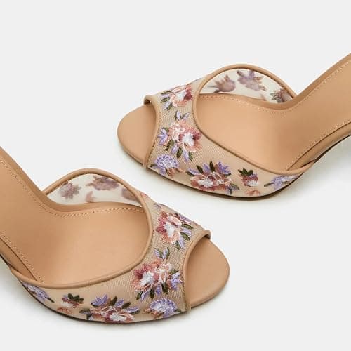 Yishaweiqi Women's Mesh Heeled Sandals Peep Toe Mules Slip on Stiletto High Heels Dress Sexy Slide Sandals thumbnail 6