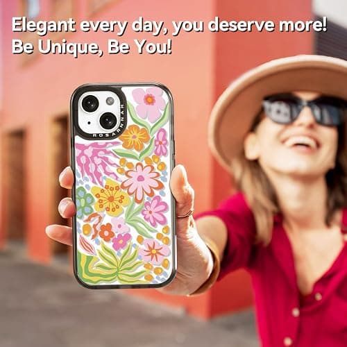 Rosarnnah Compatible for iPhone 13 Case Cute Aesthetic - Durable Shockproof 6.6 ft Drop Impact Phone Case Cover with Funny Fashion Passion Flower 6.1" Black thumbnail 6