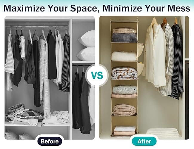 YOUDENOVA Hanging Closet Organizer, 6-Shelf Closet Hanging Storage Shelves, 2 Packs, Beige thumbnail 7