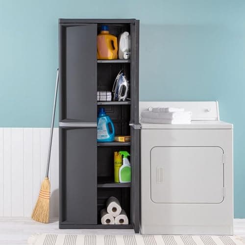 Sterilite 4 Shelf Cabinet, Lockable Utility Storage, Gray | Adjustable Shelves - Plastic Shelving Unit for Organizing Garage, Pantry, Basement, Laundry Room or Mudroom thumbnail 5