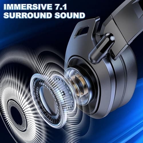 BENGOO Wireless Gaming Headset for PS5 PS4 PC Mac Nintendo Switch, Bluetooth Over-Ear Headphones with Noise Isolating Microphone, Low Latency, RGB, 50H Battery, Wired Mode for Xbox Series - Black - Black thumbnail 6