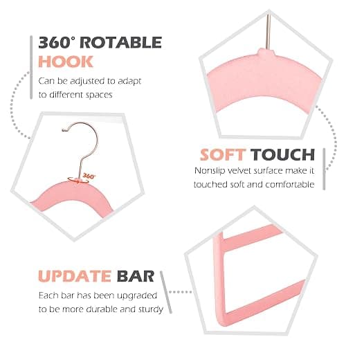 Velvet Pants Clothes Hanger Space Saving Non Slip Pants Shorts Hanger, Myfolrena Jeans Slack Trousers Hangers Multiple Velvet Hanger Closet Storage and Organization for Jeans,Scarf,Tie(Pink, 5) thumbnail 7