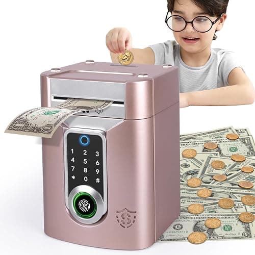 Refasy Touchscreen Piggy Bank ATM Bank Toy for Kids Age 3-12, Electronic Money Bank Coin Bank with Music Kids Safe Birthday Xmas Gifts Toys for 3 4 5 6 7 8 9 10 11 12 Year Old Boys Girls (Rose Gold) - Image 1