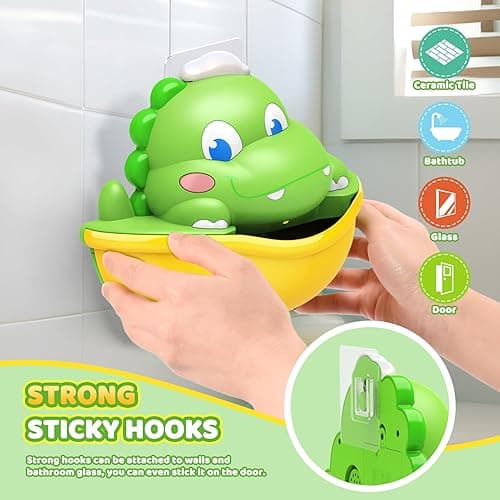 Bath Toys,Light-Up Bath Bubble Machine Automatic Bubble Maker Bathroom Toy for Kids Ages 1-3 4-8 Toddler Bathub Toy Dinosaur Toys for Kids 3-5 - Green thumbnail 6