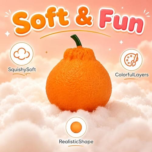 Tangerine Squishy, Fast Rising Stress Relief Fruit, Realistic Fruit Fidget Hand Toy for Anxiety & Sensory Needs, Classroom Rewards & Calming Toys for Teens Adults (Tangerine) thumbnail 5
