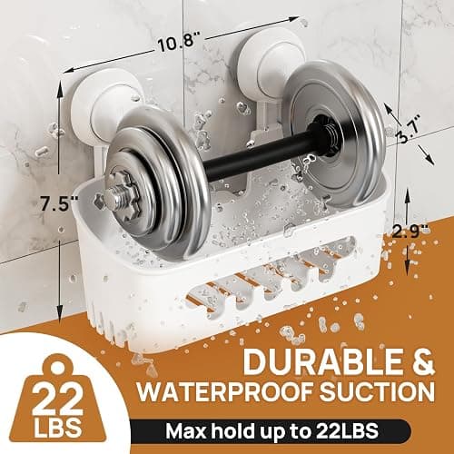 LEVERLOC Shower Caddy Suction Cup 2 Pack, Shower Organizer Removable Bathroom Shelf, Storage Suction Powerful Max Hold 22lbs Bathroom Caddy Waterproof Holder, White thumbnail 2
