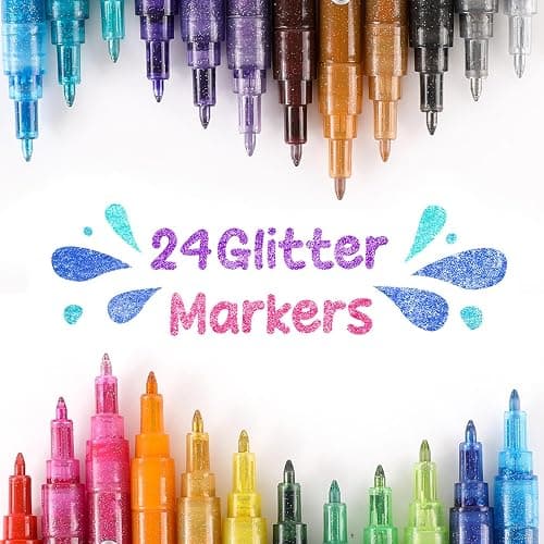 Grabie Glitter Metallic Markers, Extra-Fine Tip Glitter Acrylic Paint Markers, Quick-Drying Water-based Ink Glitter Pens for Adults, DIY Crafts Making (Extra Fine Tip 24 Colors, Pack of 24) thumbnail 6