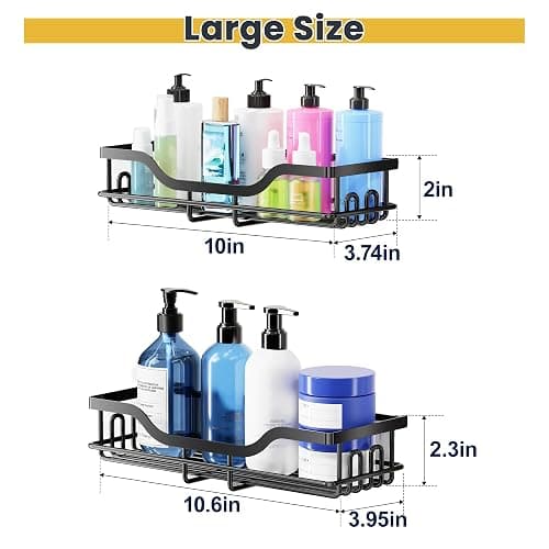 OMAIRA 3-Pack Shower Caddy with Soap Holder, Adhesive Rustproof No-drill Strudy Loading Inside Shower Organizer Shelves Rack Storage Bathroom Organization for Smooth Wall Glass Tile, Black (Large) thumbnail 2