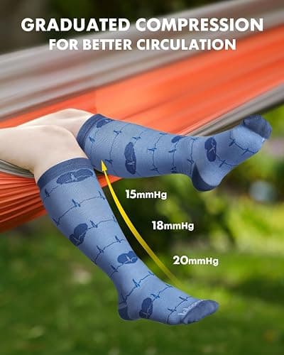 Lalapapa Bamboo Viscose Compression Socks for Women Men 2 Pairs 15-20mmHg Knee High Compression Socks Travel Nurse thumbnail 5