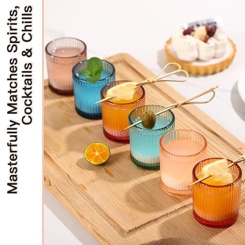 JOVGANK Mini Colored Shot Glasses Set of 6 – 1.5oz Small Vintage Ribbed Glassware, 80s Style Party Cups for Tequila, Whiskey, Cocktails – Mother's Day Gift and Father's Day Gift for Bar thumbnail 6