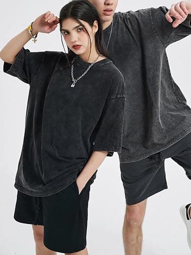 KEEPSHOWING Mens Oversized T Shirts Acid Wash Loose Fit Vintage Washed Tee Shirt Short Sleeve Streetwear Casual T-Shirts thumbnail 7