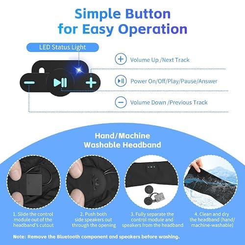 Sleep Headphones Bluetooth 6.0 Headband, 20Hr Headband Headphones with HD Stereo Speakers, Sports Wireless Earphones for Side Sleepers Workout Yoga Travel Meditation, Gifts for Women Men,Black thumbnail 2