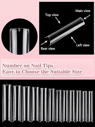Quaferen Clear Square Nail Tips, 504PCS 3XL Long No C Curve Nail Tips, Half Cover Flat Tapered Square Straight Gel Acrylic Tips False Nails for DIY Salon Home thumbnail 5