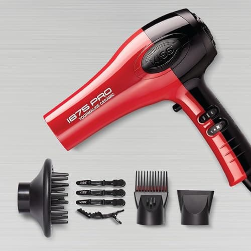 Kiss 1875 Watt Pro Tourmaline Ceramic Hair Dryer, Styling Edition, 3 Heat Settings, 2 Speed Settings, Cool Shot Button, 7 Blow Dryer Accessories Included, 2-Year Warranty - Red thumbnail 4